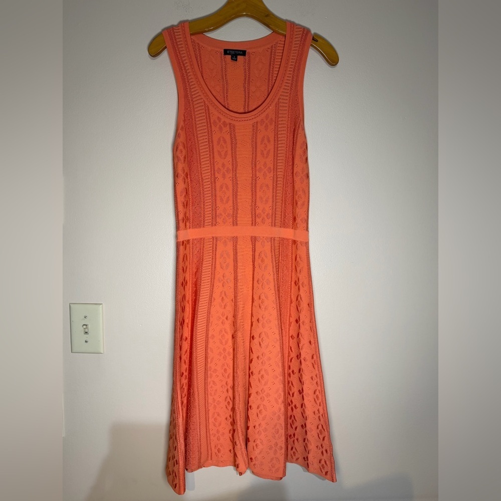 Etcetera Coral Orange Sleeveless Midi Fit-and-Flare Dress